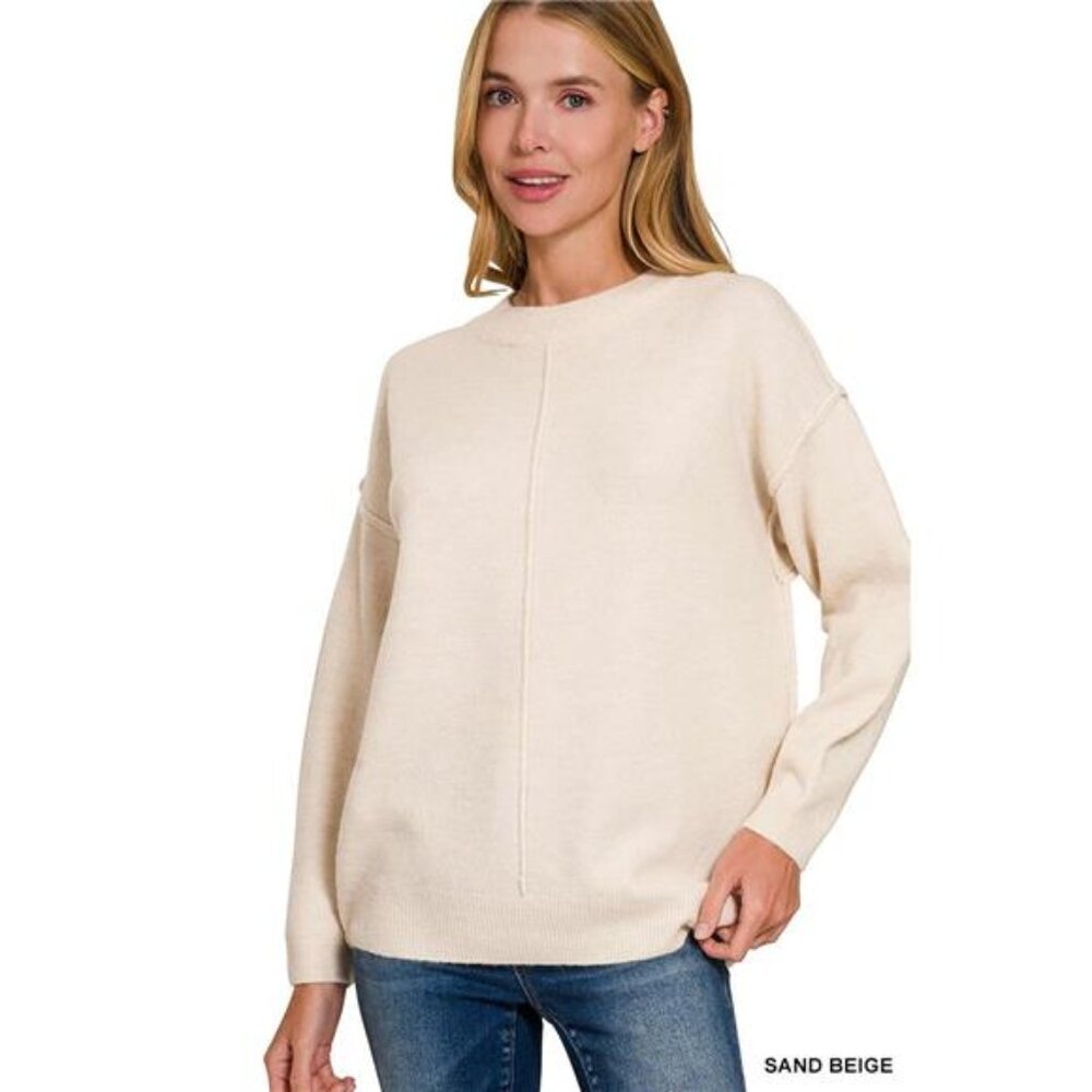 Zenana Melange‎ Front Seam Round-Neck Sweater